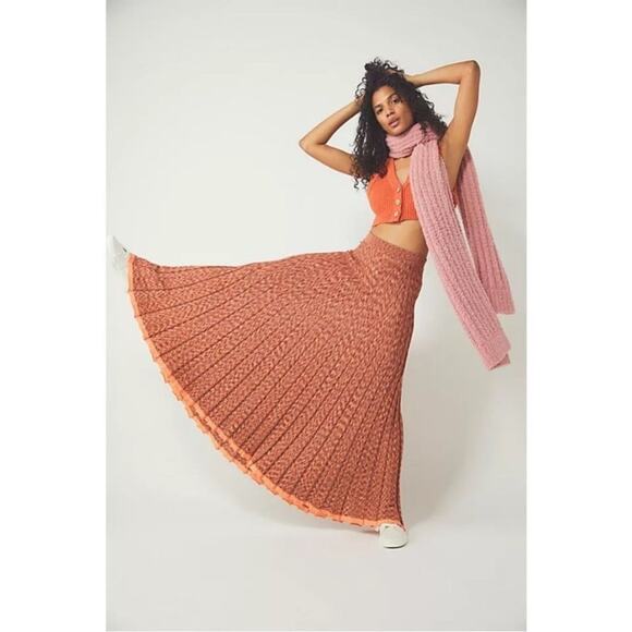 Free People Gold Coast Knit Maxi Skirt Sz L - Picture 1 of 11